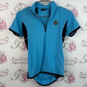 Castelli shirt polo style aqua Blue and black stretchy half zip Cycling Jersey